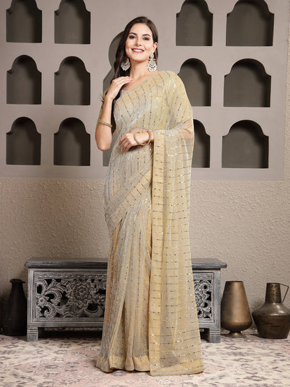 Golden Party Wear Fancy Lycra Shimmer Saree