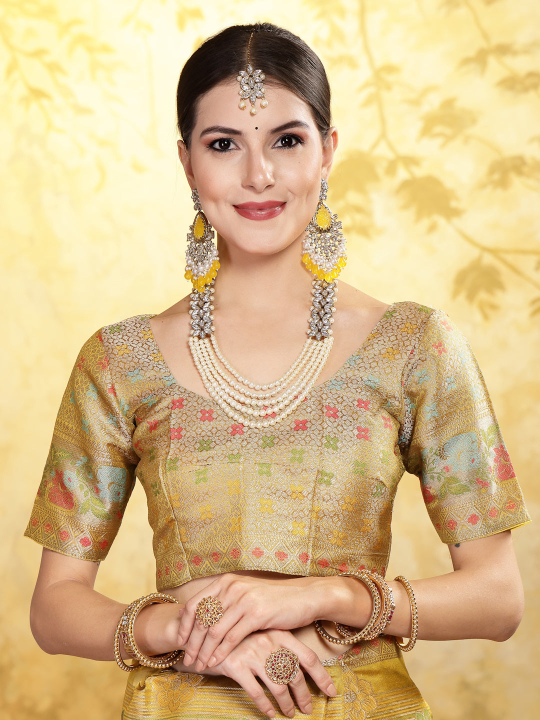 Mustard Ethnic Motifs Zari Border Organza Saree (Pre-Order)