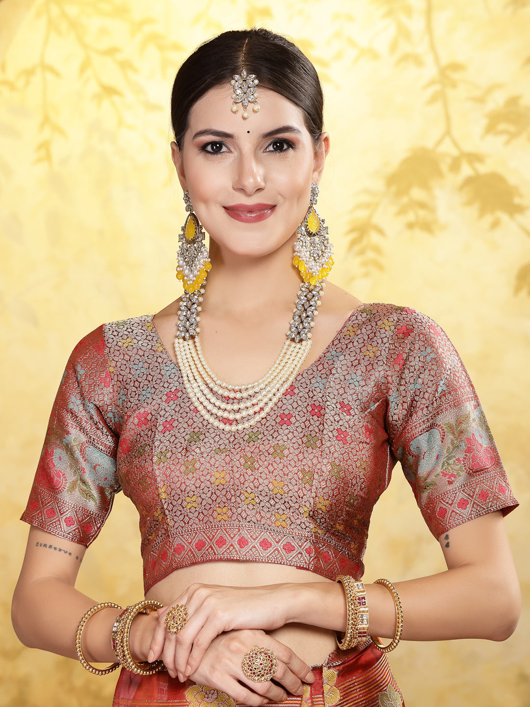 Maroon Ethnic Motifs Zari Border Organza Saree (Pre-Order)