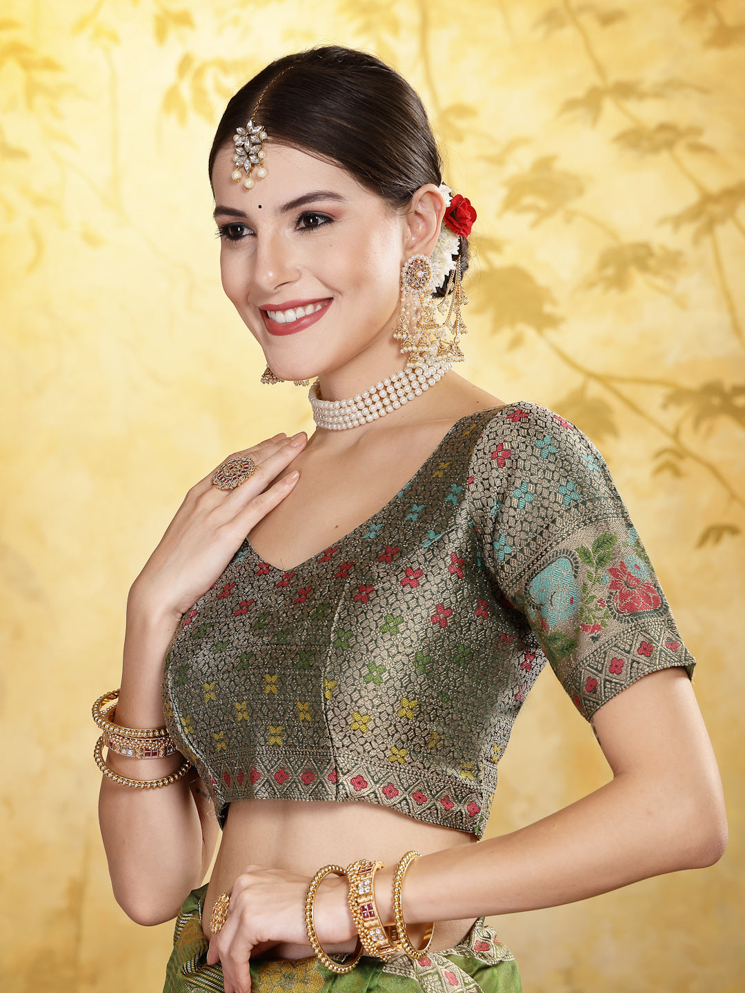 Mehndi Green Ethnic Motifs Zari Border Organza Saree (Pre-Order)