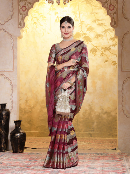 Wine Ethnic Motifs Zari Border Organza Saree (Pre-Order)