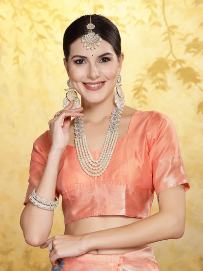 Peach Paisley Woven Zari Border Silk Saree