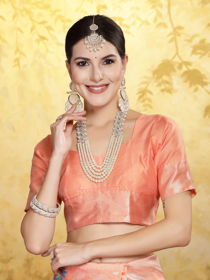 Peach Paisley Woven Zari Border Silk Saree
