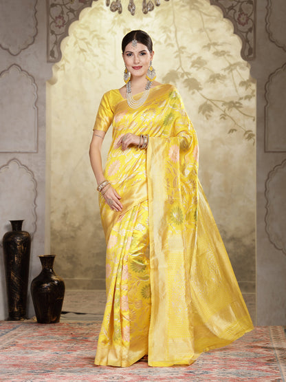 Yellow Paisley Woven Zari Border Silk Saree