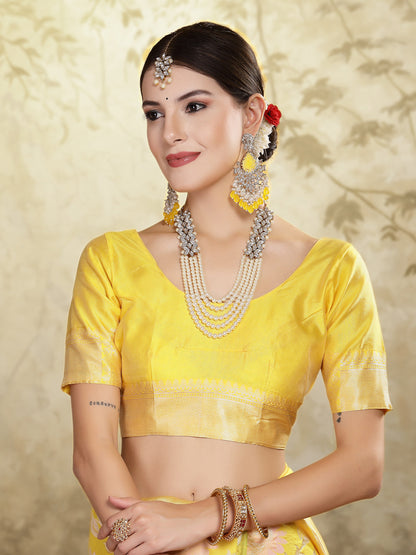 Yellow Paisley Woven Zari Border Silk Saree