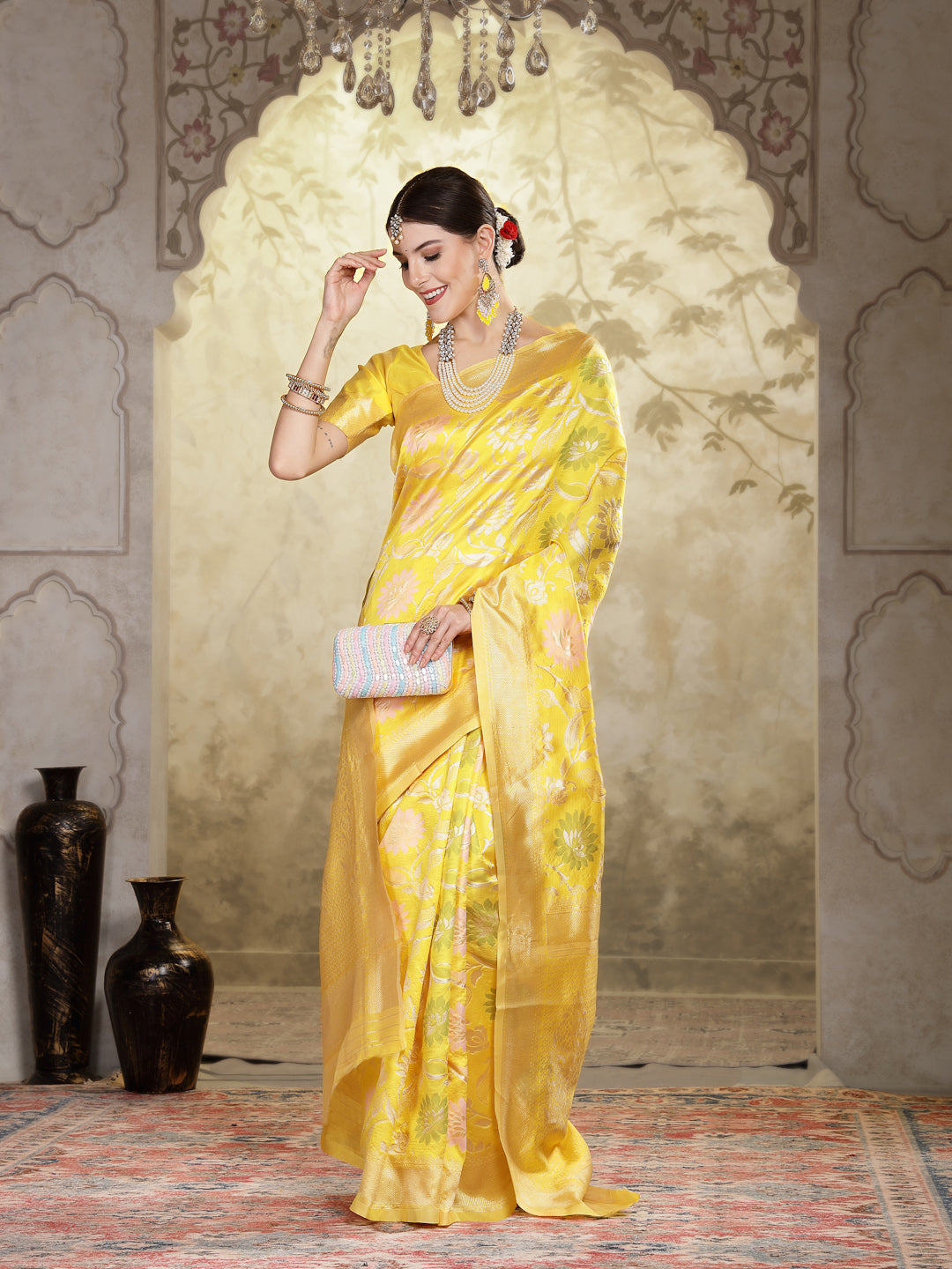 Yellow Paisley Woven Zari Border Silk Saree