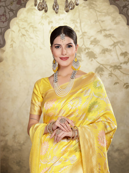 Yellow Paisley Woven Zari Border Silk Saree