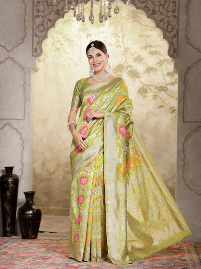 Mehndi Green Paisley Woven Zari Border Silk Saree