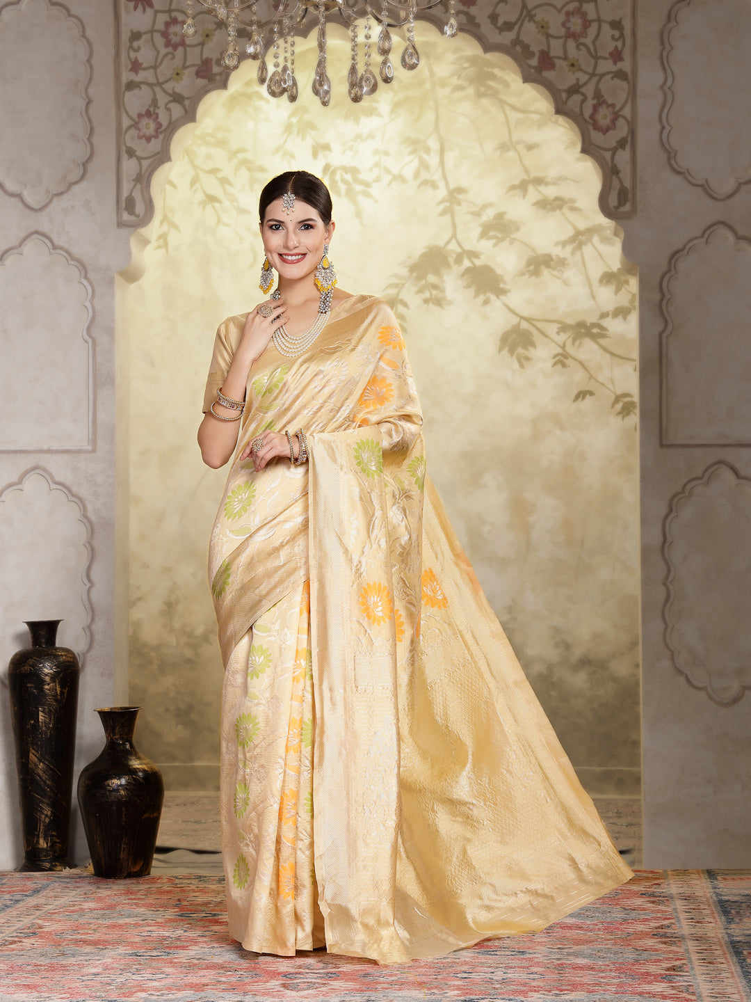 Beige Paisley Woven Zari Border Silk Saree (Pre-Order)