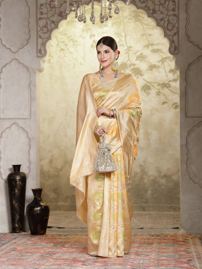 Beige Paisley Woven Zari Border Silk Saree (Pre-Order)