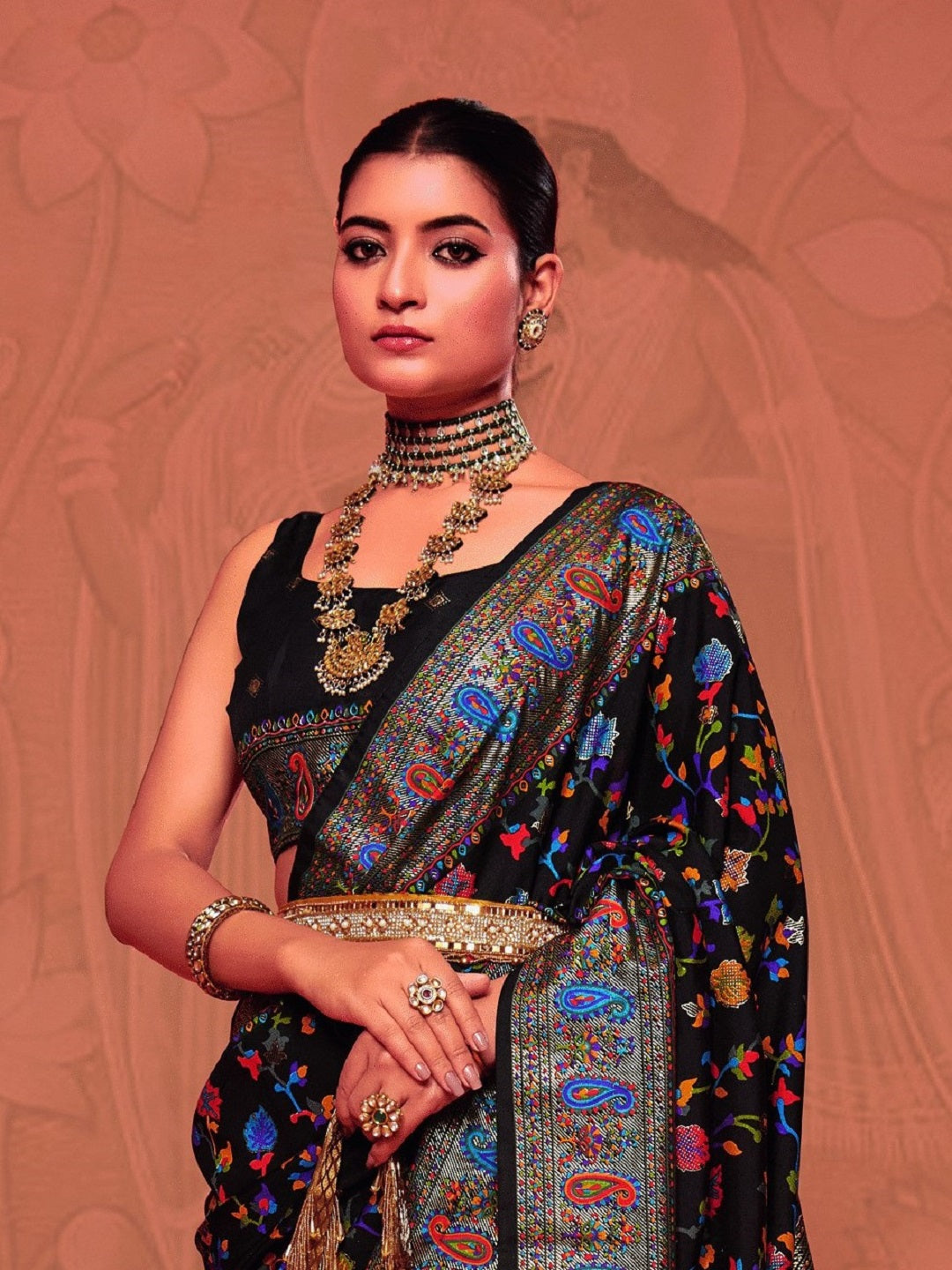 Black Kalamkari Printed Zari Border Silk Saree (Pre-Order)