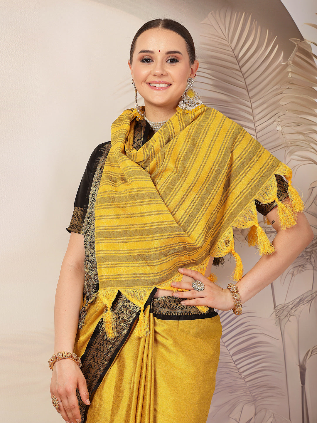 Mustard Solid Traditional Banarsi Zari Border Silk Saree (Pre-Order)