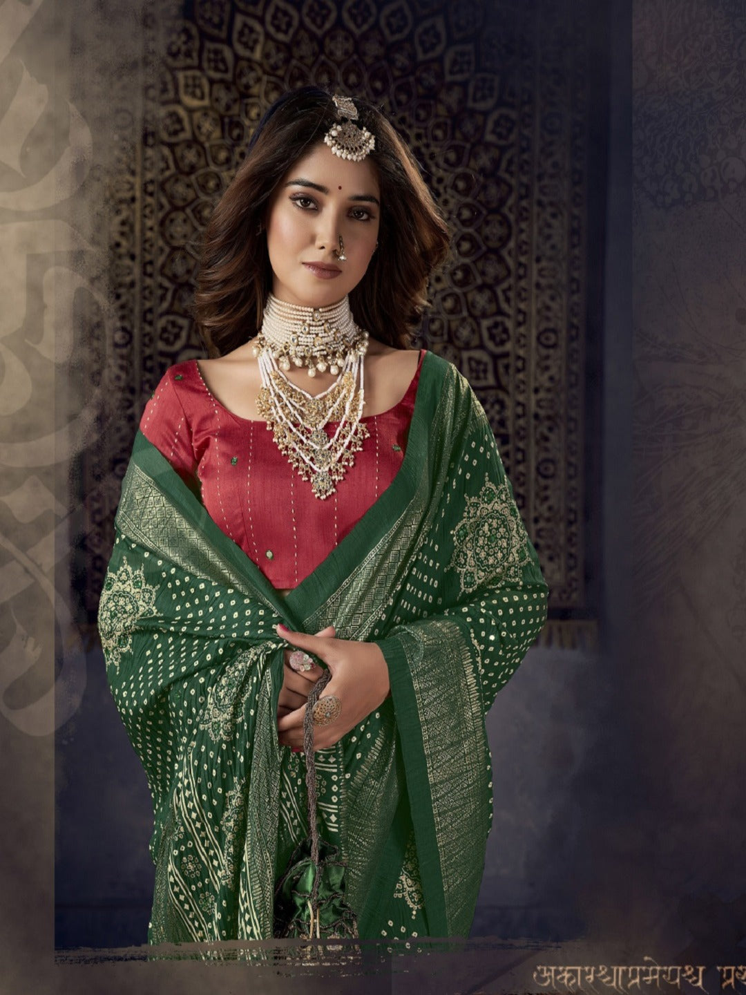 Green Bhandej Aari Work Crushed Silk Saree (Pre-Order)