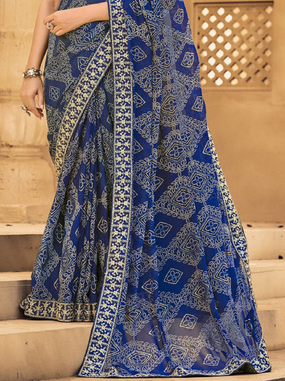 Blue Bhandej Printed Georgette Saree (Pre-Order)