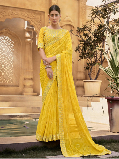 Mustard Bhandej Printed Georgette Saree