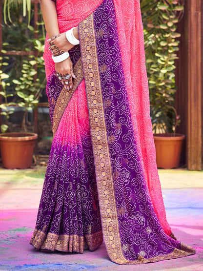 Purple Bhandej Foil Print Georgette Saree (Pre-Order)