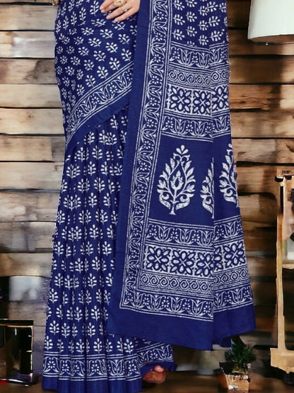 Beige Traditional Dabu Print Kumari Silk Saree (Pre-Order)