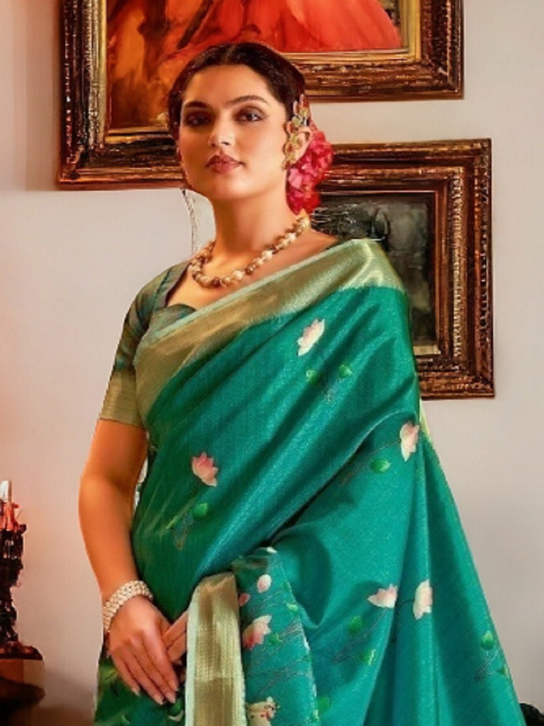 Rama Traditional Floral Printed Manipuri Silk Saree
