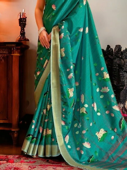 Rama Traditional Floral Printed Manipuri Silk Saree