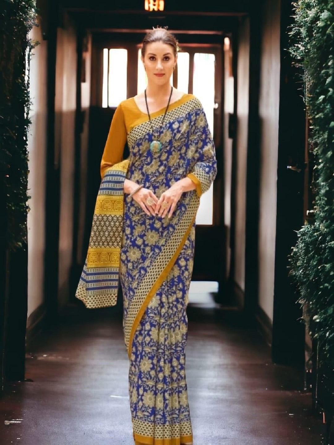 Purple Floral Printed Bhagalpuri Silk Saree