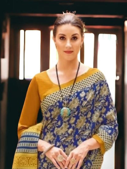 Purple Floral Printed Bhagalpuri Silk Saree (Pre-Order)