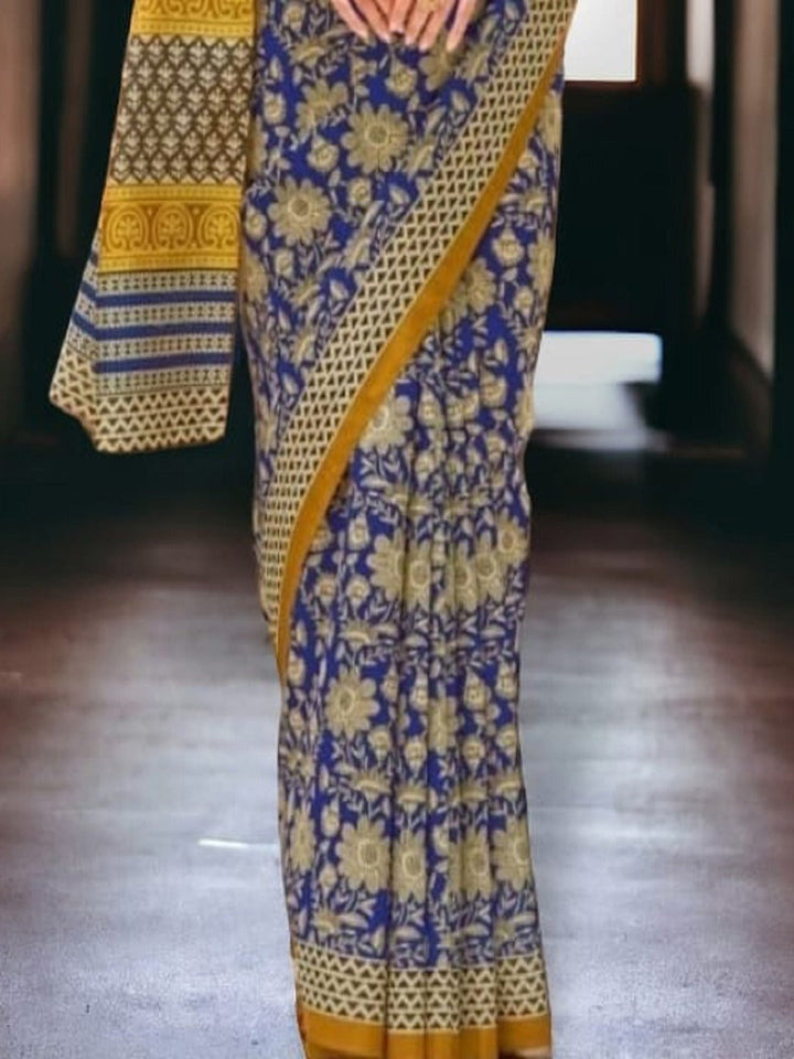 Purple Floral Printed Bhagalpuri Silk Saree