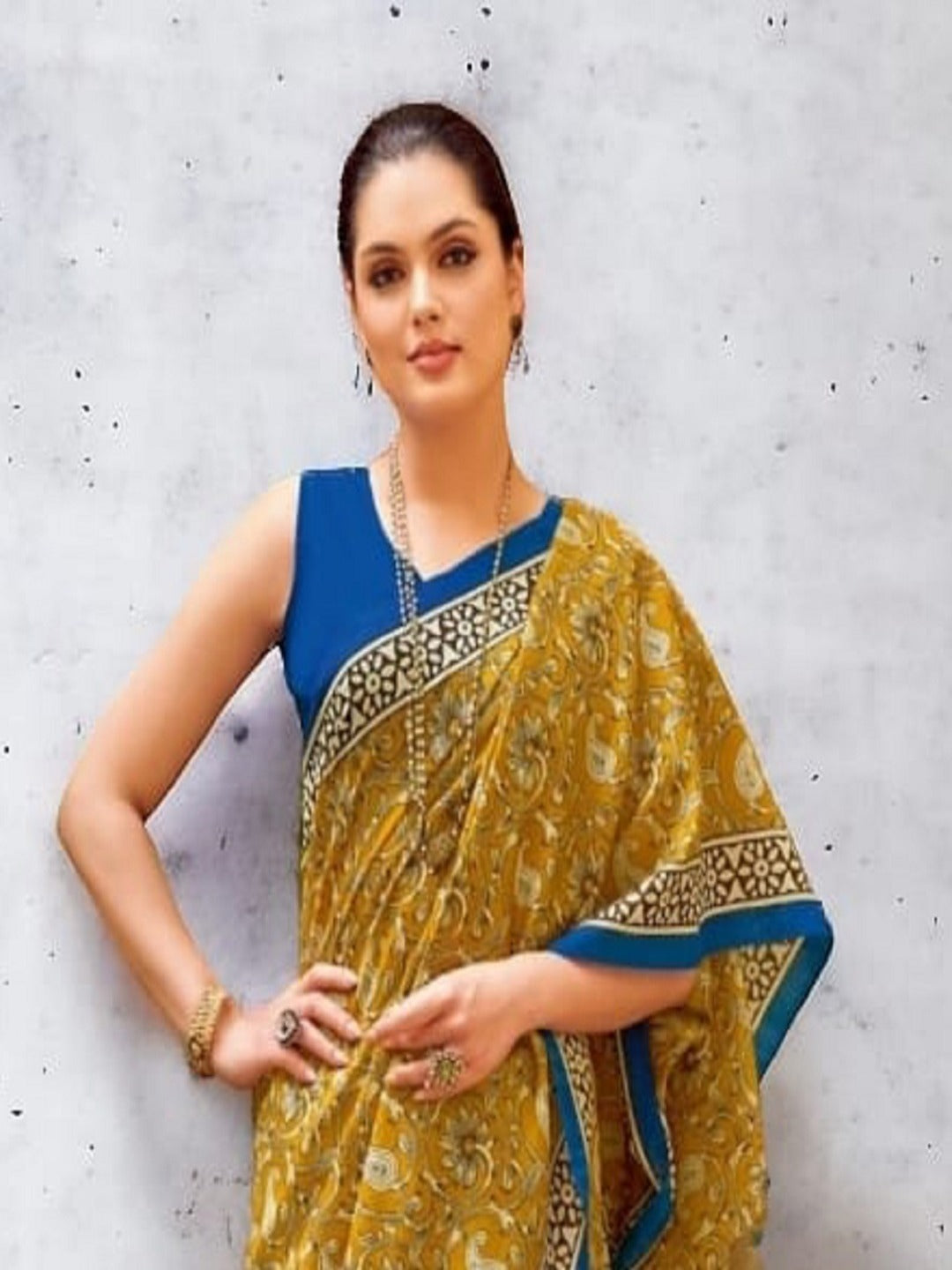 Brown Traditional Floral Printed Bhagalpuri Silk Saree (Pre-Order)