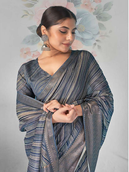 Blue Leheriya Print With Zari Border Cotton Saree