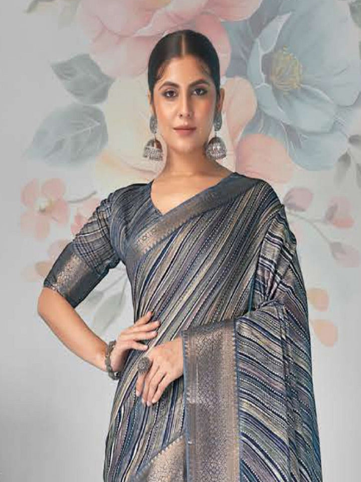 Blue Leheriya Print With Zari Border Cotton Saree