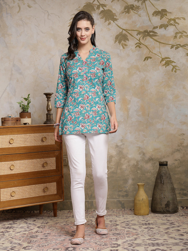 Floral Printed Cotton Empire Top
