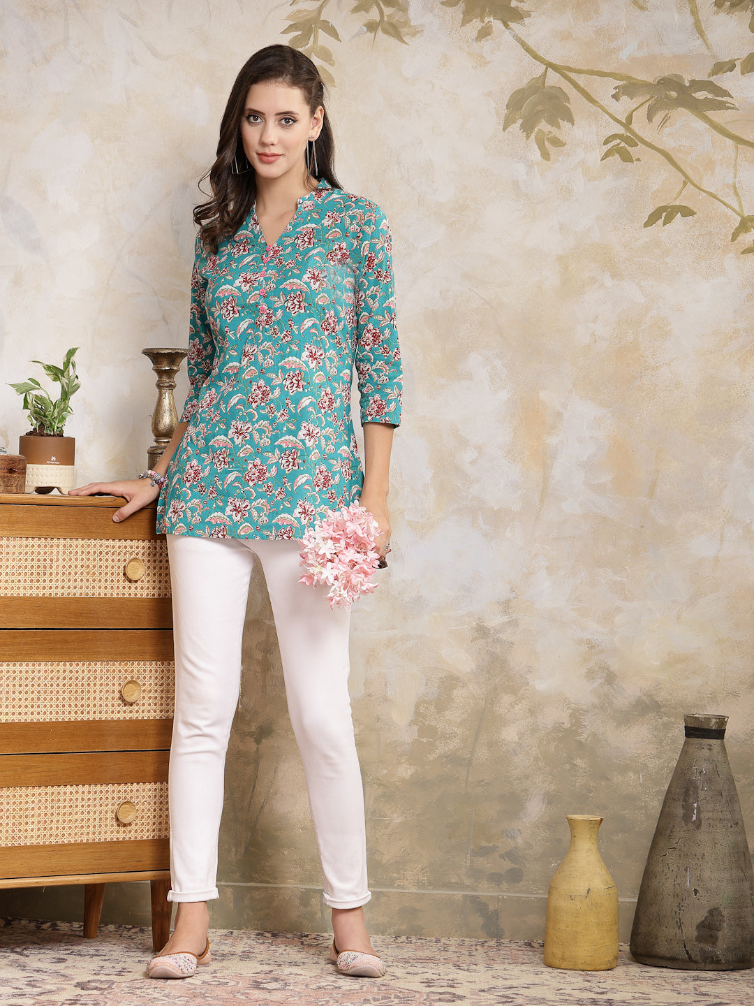 Floral Printed Cotton Empire Top