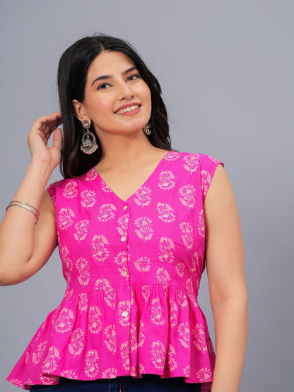 Floral Printed Rayon Peplum Top (Pre-Order)