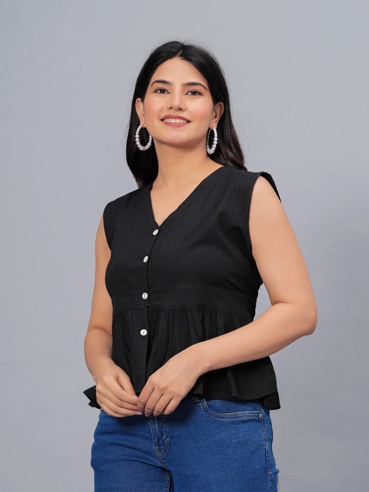 Solid Cotton Blend Peplum Top