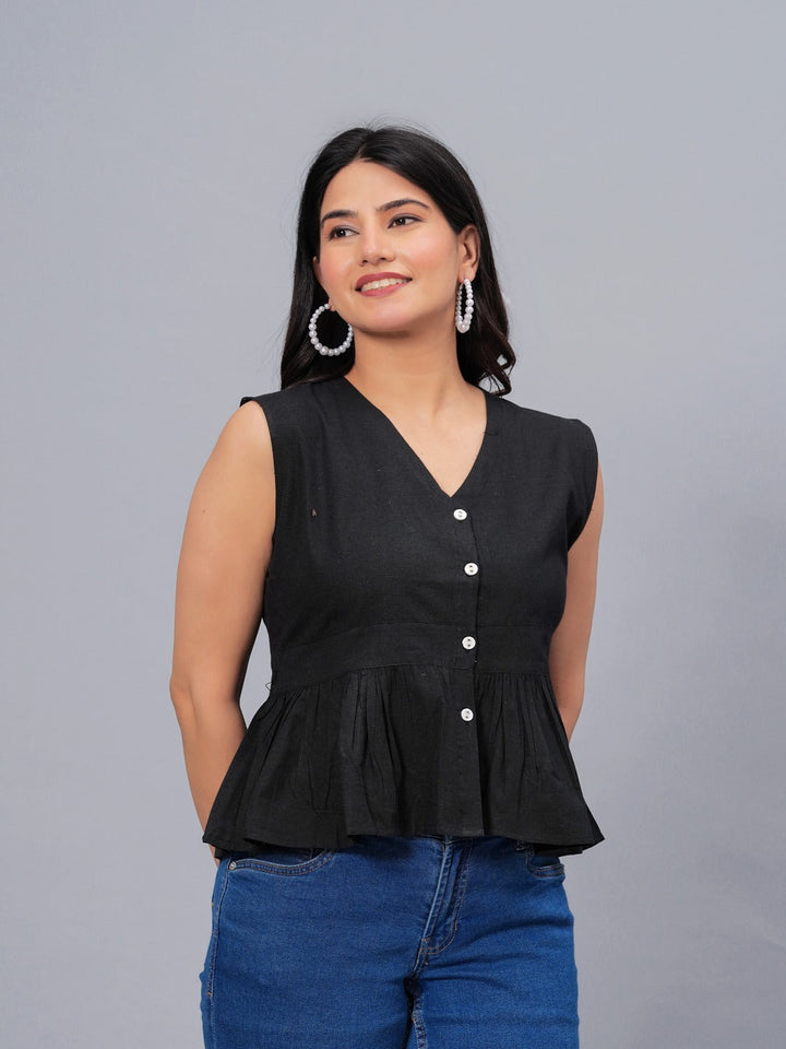 Solid Cotton Blend Peplum Top