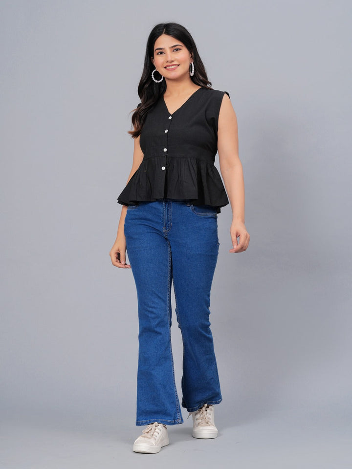 Solid Cotton Blend Peplum Top