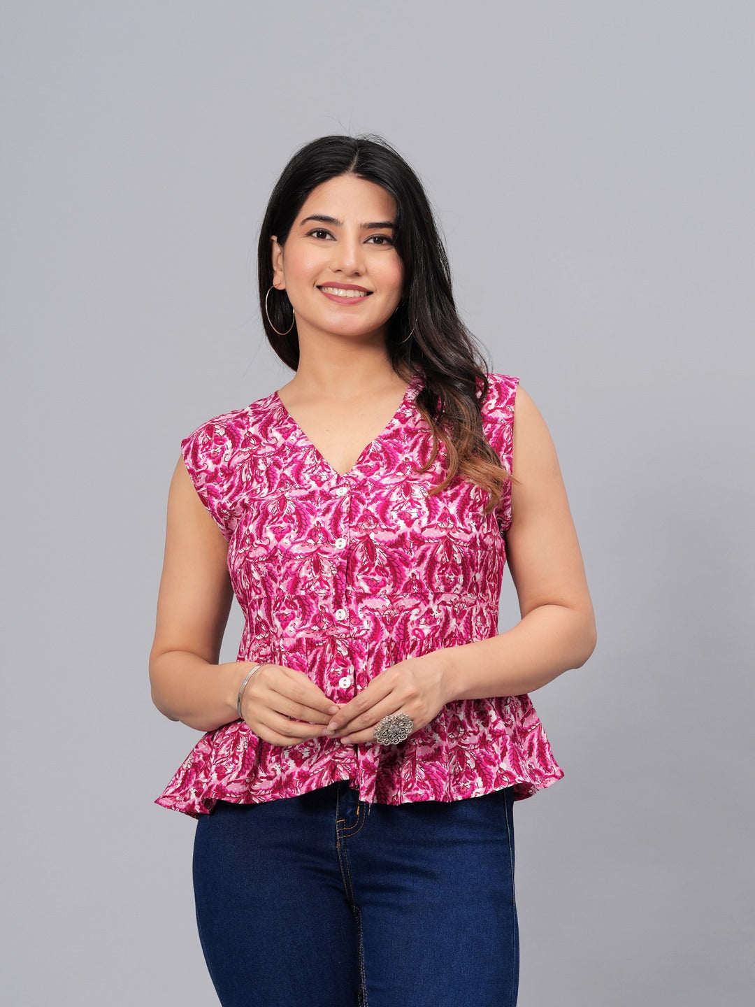 Printed Rayon Peplum Top