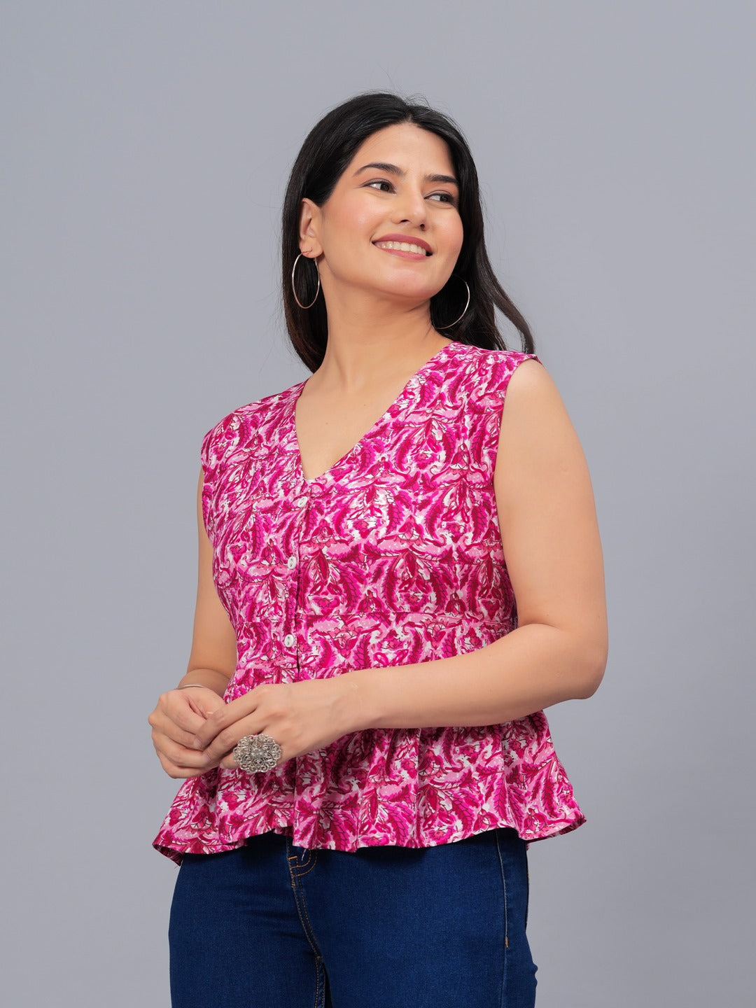 Printed Rayon Peplum Top