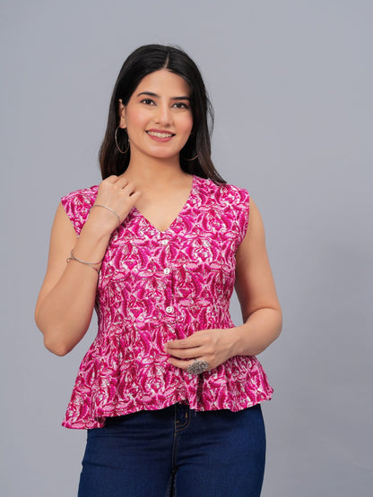 Printed Rayon Peplum Top