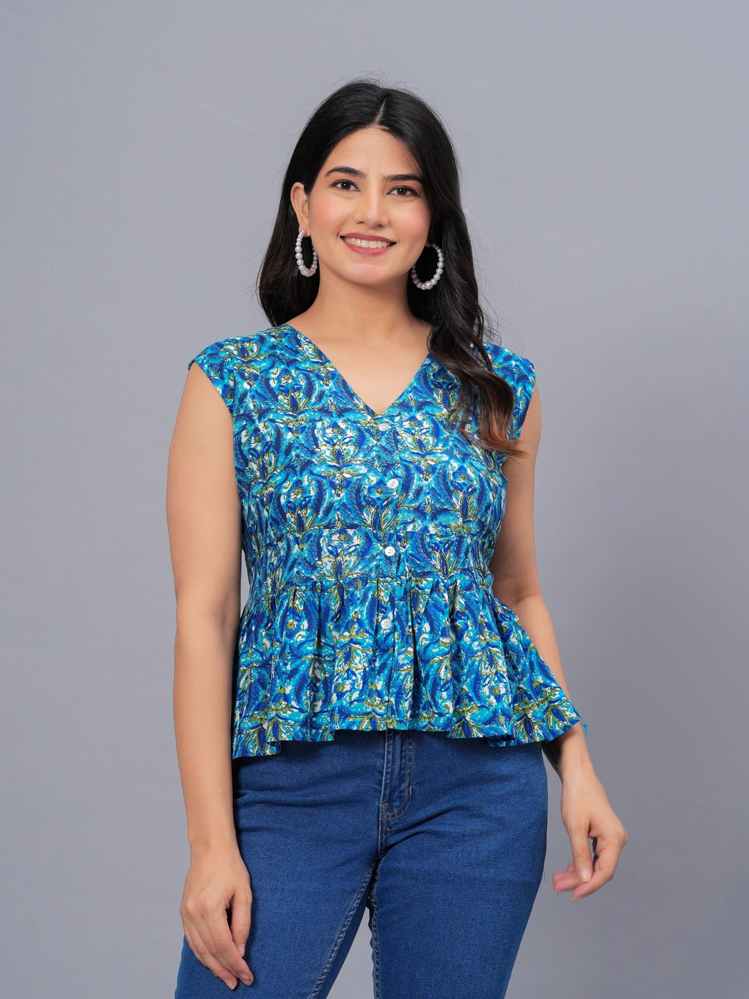 Printed Rayon Peplum Top