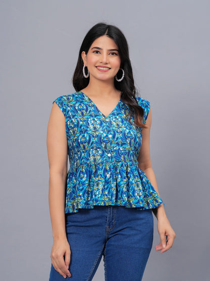 Printed Rayon Peplum Top