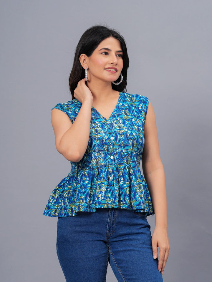 Printed Rayon Peplum Top
