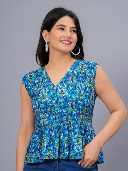 Printed Rayon Peplum Top
