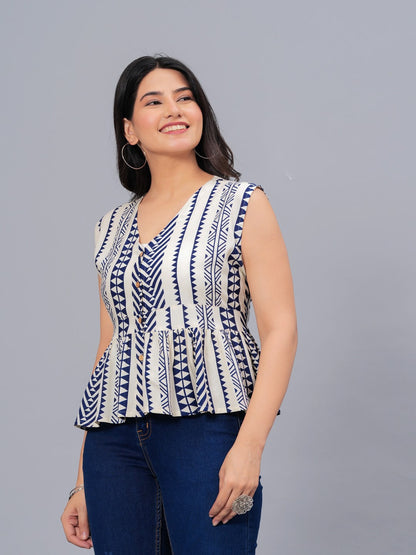 Geometric Printed Rayon Peplum Top