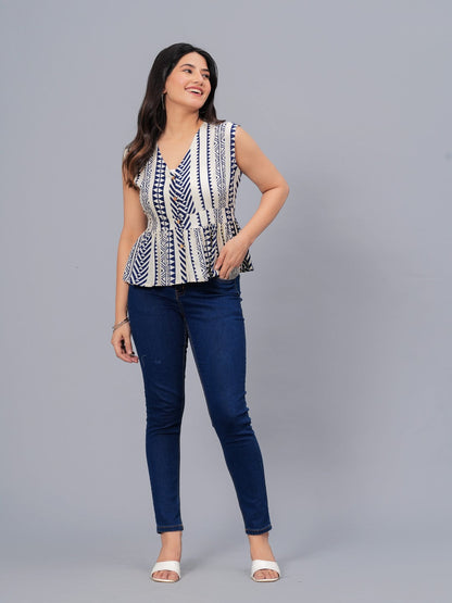 Geometric Printed Rayon Peplum Top (Pre-Order)