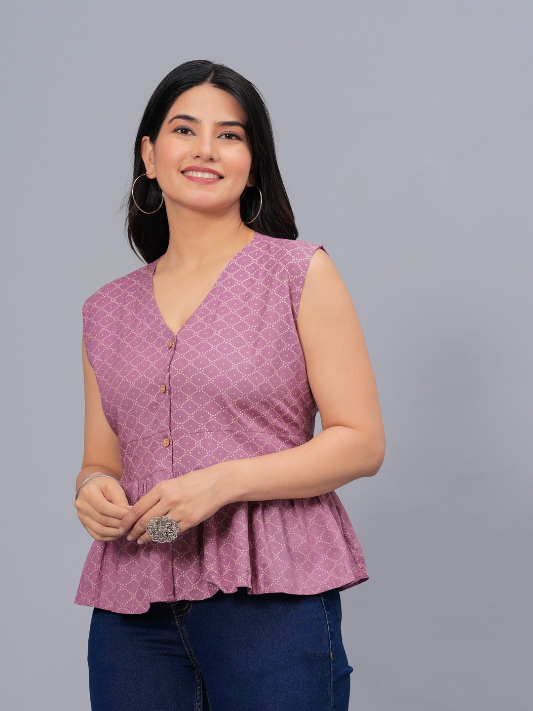 Bandhej Printed Cotton Peplum Top (Pre-Order)