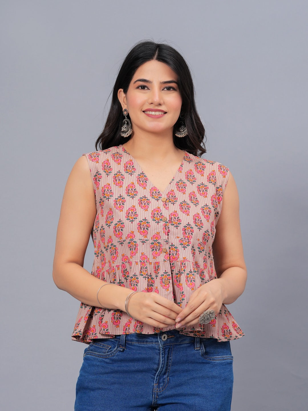 Floral Printed Rayon Peplum Top