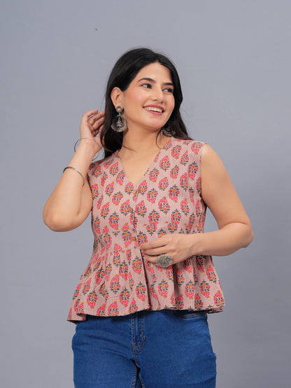 Floral Printed Rayon Peplum Top (Pre-Order)