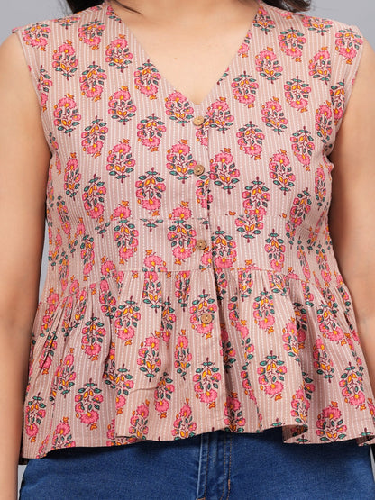 Floral Printed Rayon Peplum Top (Pre-Order)