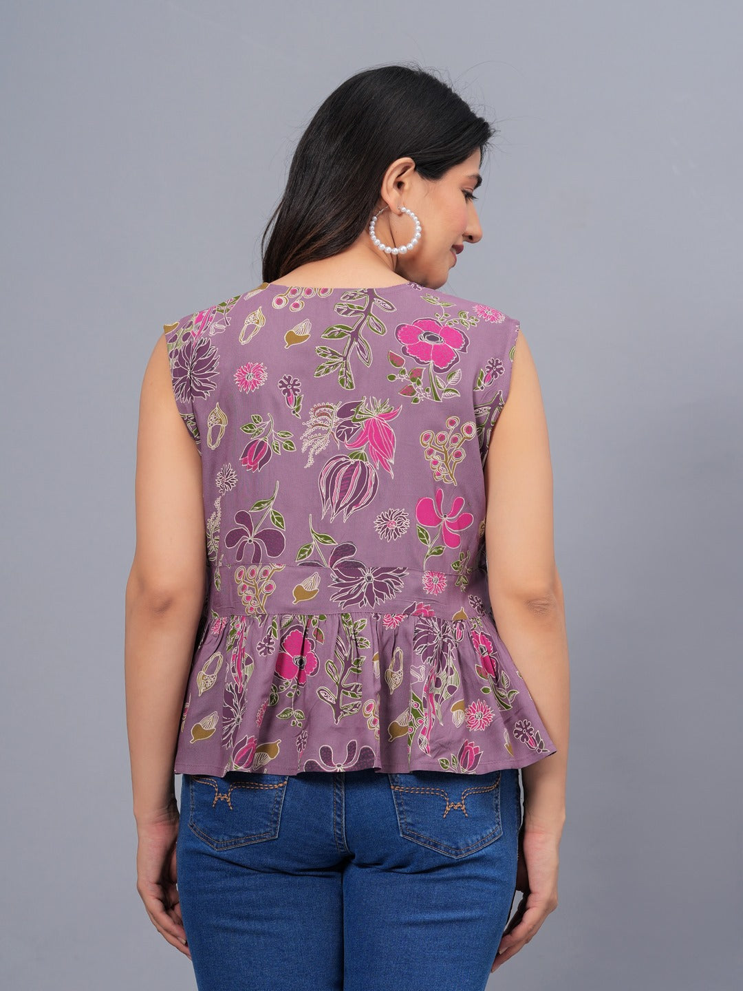 Floral Printed Rayon Peplum Top