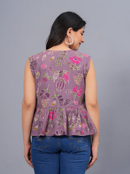 Floral Printed Rayon Peplum Top (Pre-Order)